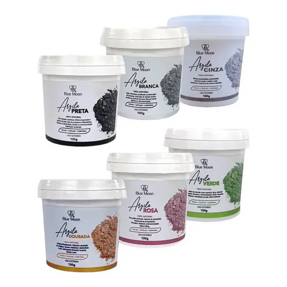 Argila para Rosto Cabelo e Corpo 100g em Pó 100% Natural Verde Rosa Cinza Branca Preta