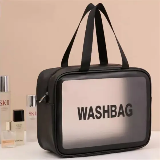 Necessaire Washbag Bolsa de Viagem Transparente Preta Ziper