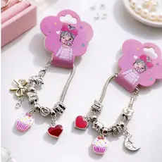 Pulseira Infantil Menina Berloque Prata Pingentes