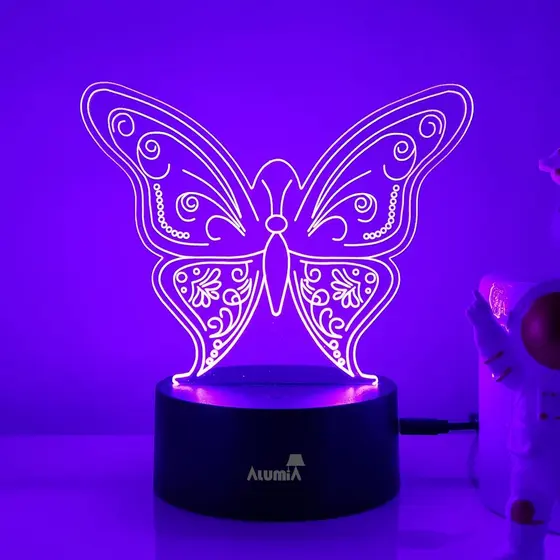 Abajur Luminária Decorativa Borboleta Para Presente Decoração De Quarto Infantil Gamer Geek Sala Iluminação Escritório