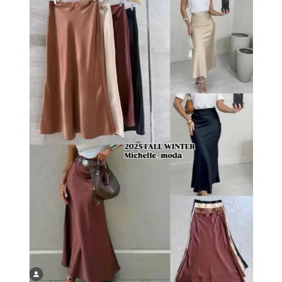 Saia Sereia de Cetim midi, Saia Preta Elegante para Uso Diário