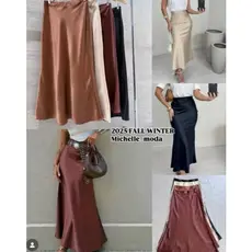 Saia Sereia de Cetim midi, Saia Preta Elegante para Uso Diário