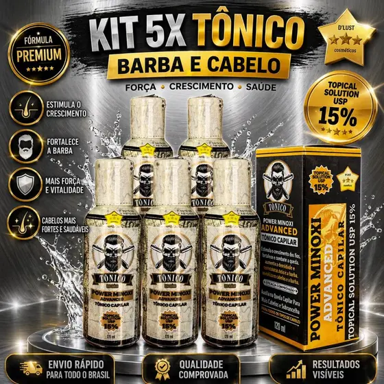 Kit 5 Tonico Barber Cabelo Barba PowerMin 120ml caixinha