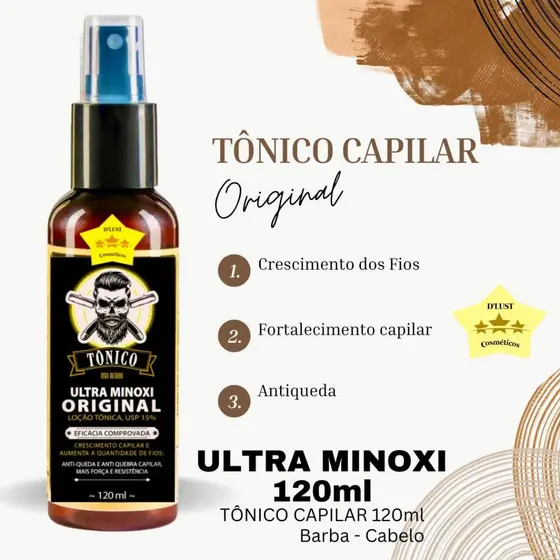 Tônico antiqueda D’Lust Ultra, cabelo, barba e sobrancelha