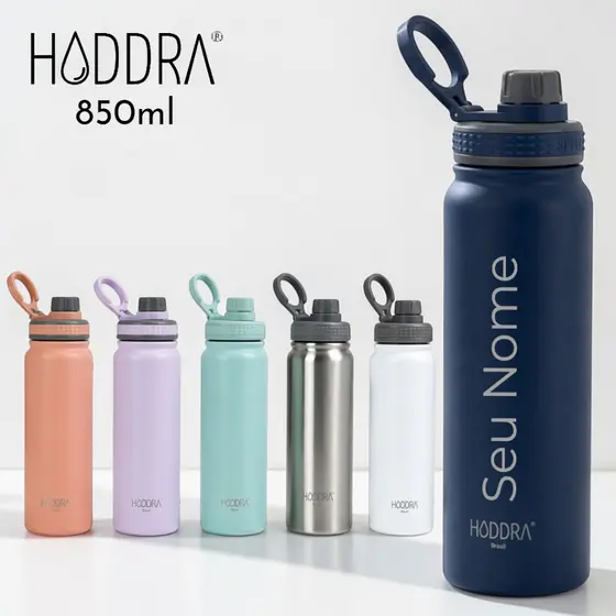 Garrafa Térmica 850ml/800ml Inox com NOME Academia Para Bebida Quente ou Fria