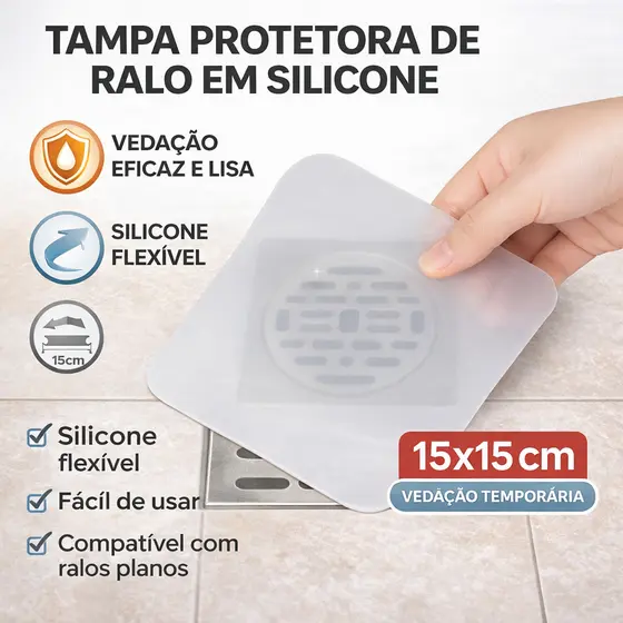 Kit 2 Tampa Protetora de Ralo Silicone 15x15cm | Anti Entupimento, Reduz Mau Cheiro e Insetos para Banheiro