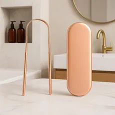 Raspador de Língua Inox Ayurveda Com Estojo Remove Mau Hálito Limpeza Bucal