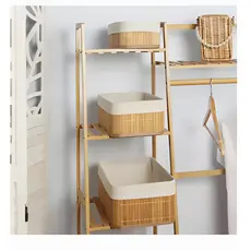Kit  Cestos Organizador de Bambu Lavanderia com Forro Removível