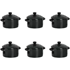Kit 6 Mini Caçarola Cerâmica Preta Esmaltada 250ml Moderna Panelinha Para Festa Buffet Servir