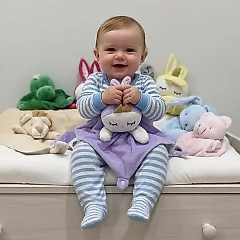 Naninha Quadrada para Bebê Antialérgica com Prendedor de Chupeta e Bichinho Plush