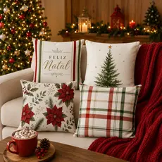 Kit 4 Capas Almofada Digital Decorativa De Natal 43x43 Cm