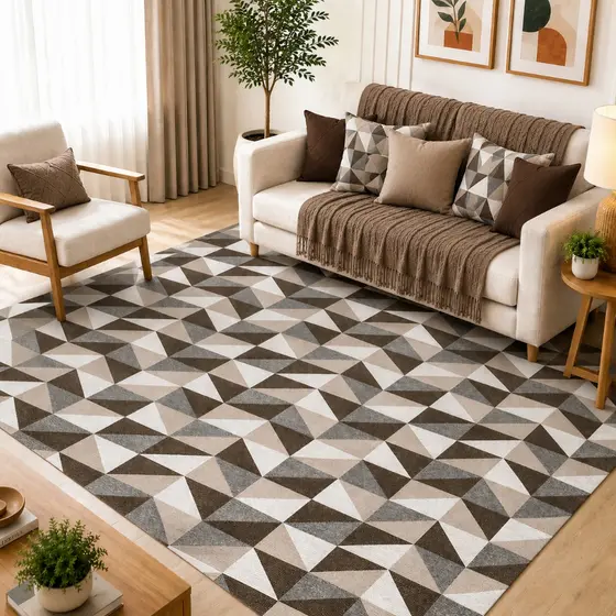 Tapete Jacquard Grande Geométrico Antiderrapante 2,00 x 3,00 e 2,50 x 2,00 Para Sala e Quarto