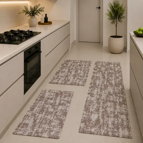 Jogo Tapete Cozinha 3 Peças Jacquard Passadeira Antiderrapante Lavável Geométrico Premium Luxo