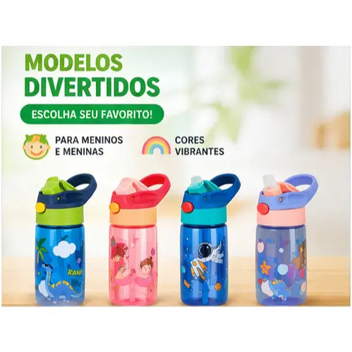 Garrafa  Squeeze Canudo Silicone Infantil Plástico  garrafa de água Infantil 450ml MIMI