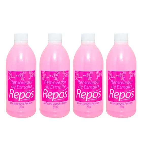 4 Removedores Esmalte 500ml Solução Sem Acetona Repos Cosméticos - 500 ml cada - Removedores de Esmaltes de unha