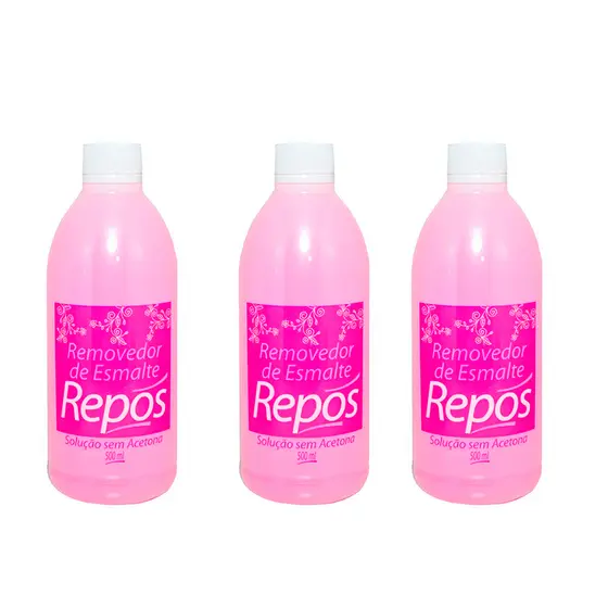 3 Removedores Esmalte 500ml Solução Sem Acetona Repos Cosméticos - 500 ml cada - Removedores de Esmaltes de unha