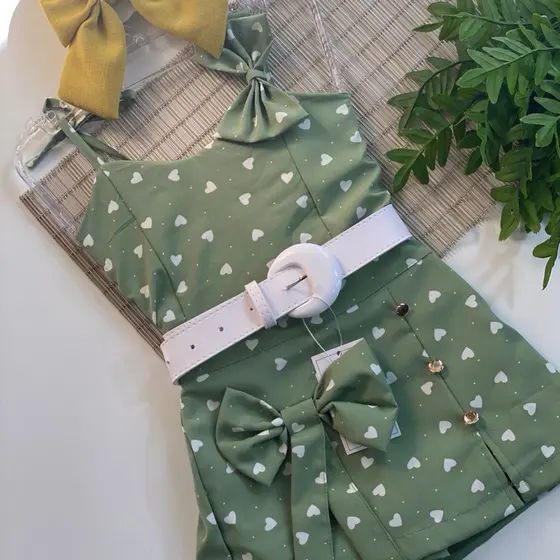 Conjunto Infantil Menina Cropped Short Saia Alcinha com Laço Conjunto Feminino