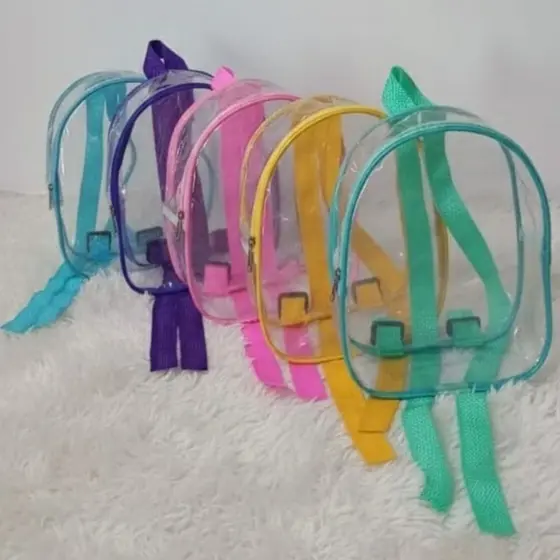 Kit 15 Mochilas infantil Transparentes – Lembrancinhas Plástico Cristal