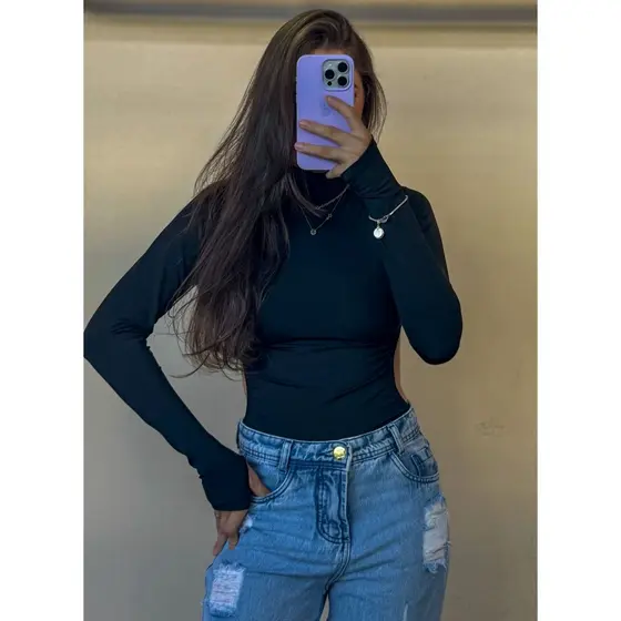 Bory\Body feminino gringo manga luva costa cavada moda gringa (EVA)