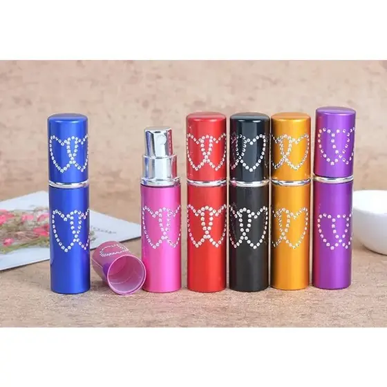 Kit 6 Porta Perfume Spray vazio 10ml, Frasco De Vidro, Modelo Coração Duplo, Atomizador Recarregável, Tampa De Alumínio