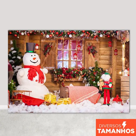 Painel Fundo Fotográfico Natal Cenário Boneco de Neve Sublimado Em Tecido - SFT-90