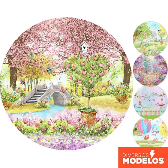 Capa Painel Redondo Decoração Jardim Encantado Sublimado Em Tecido 1,50m Com Elástico