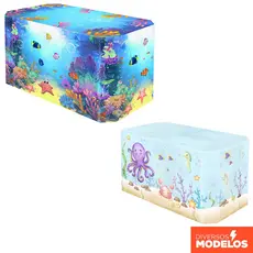 Capa de Mesa Decoração Festa Fundo do Mar Toalha Forro Veste Fácil Em Tecido Sublimado
