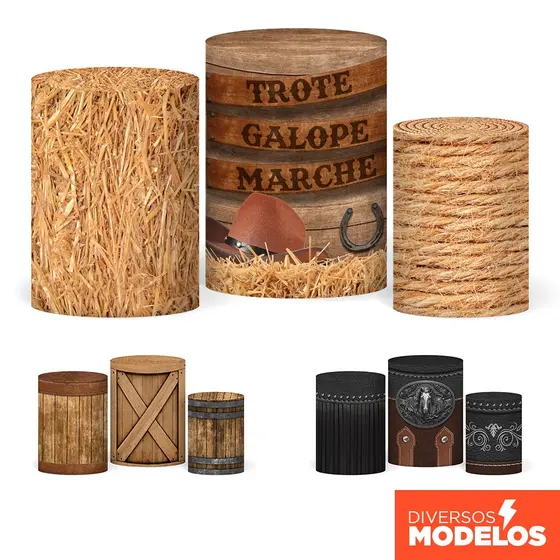 Trio Capas Cilindros Country Cavalo Veste Fácil Em Tecido Com Elástico para Festas Diversos Modelos
