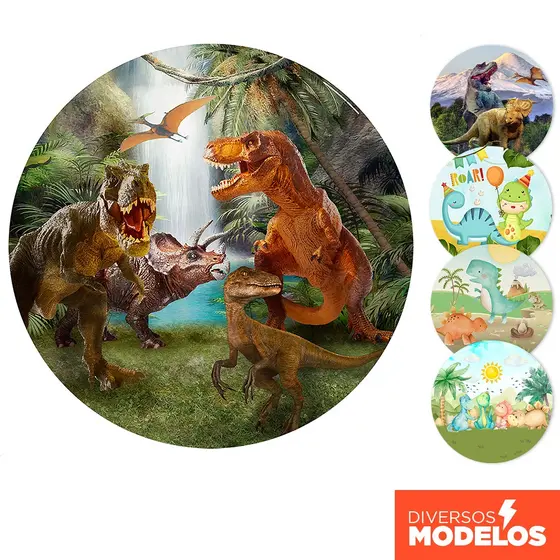 Capa Painel Redondo Festa Dinossauro Em tecido 1,50m Com Elástico Decorativo