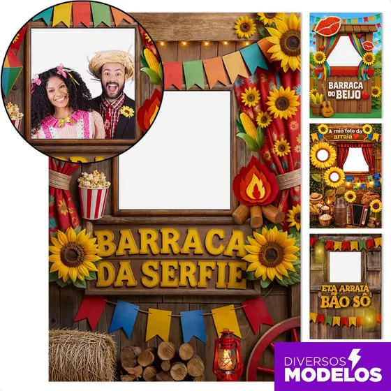 Painel Retangular Decoração Festa Junina Interativo Vazado Lateral Sublimado Em Tecido 1,50x2,20m