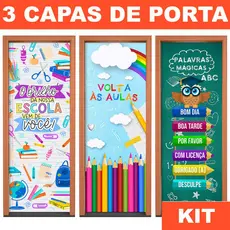 Kit 3 Capa de Porta Escolar Volta às Aulas em Tecido Decorativo 0,80x2,10m Com Elástico