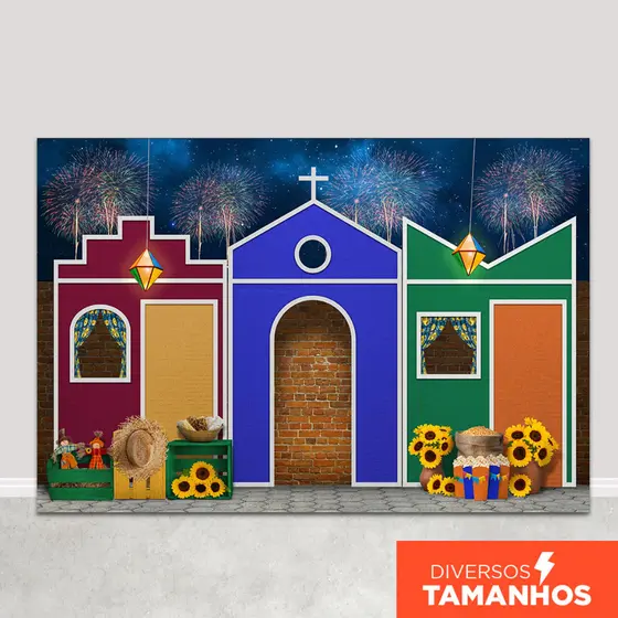 Fundo Fotográfico Festa Junina Igreja São João Em Tecido FJN-148
