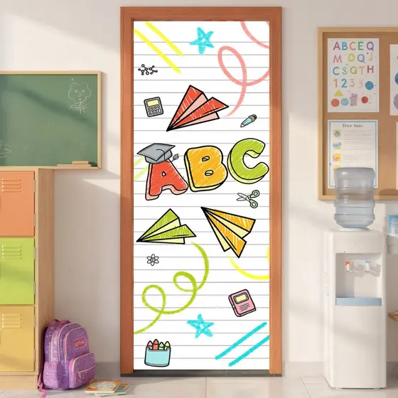 Capa De Porta Decoração Sala de Aula ABC Escolar Sublimado Em Tecido 0,80x2,10m Veste Porta