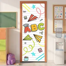 Capa De Porta Decoração Sala de Aula ABC Escolar Sublimado Em Tecido 0,80x2,10m Veste Porta