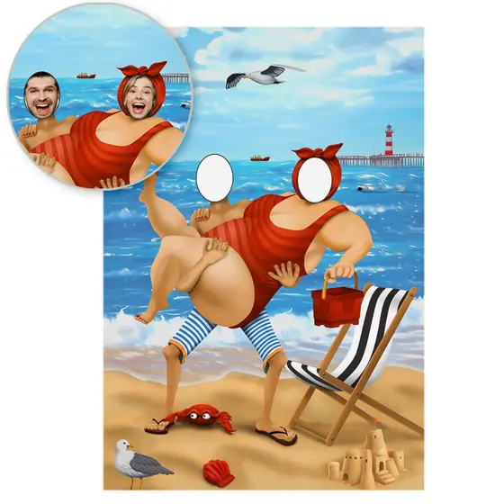 Painel Interativo Divertido Praia Verão Festa Sublimado 3D Em Tecido 1,50x2,20m - INT-17