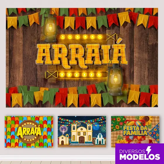 Painel Festa Festa Junina Decoração São João  Arraiá Retangular Horizontal Sublimado 3D Em Tecido