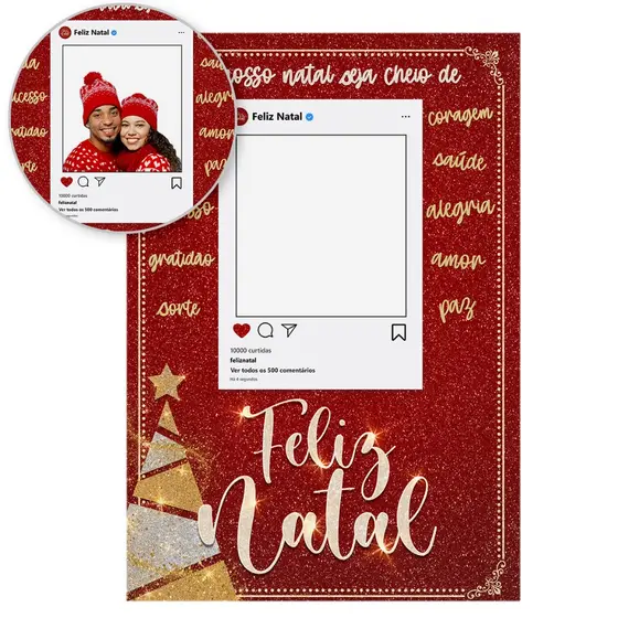Painel de Festa Decoração Natal Glitter Retangular Vazado Interativo Sublimado Em Tecido 1,50x2,20m