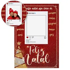 Painel de Festa Decoração Natal Glitter Retangular Vazado Interativo Sublimado Em Tecido 1,50x2,20m