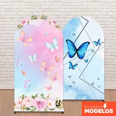Painel Romano Borboleta Decoração Sublimado Em Tecido Sublimado C/Elástico Veste Fácil 2x1m