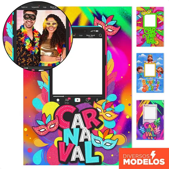Painel Retangular Interativo Festa Carnaval 3D Vazado Decoração em Tecido Sublimado 1,50x2,20m
