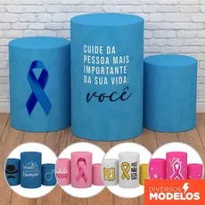 Trio Capa Cilindro Decoração Outubro Rosa/Novembro Azul Conscientização em Tecido com Elástico