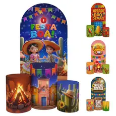 Kit Painel Romano Festa Junina + Trio Capa De Cilindros Tecido Veste Fácil