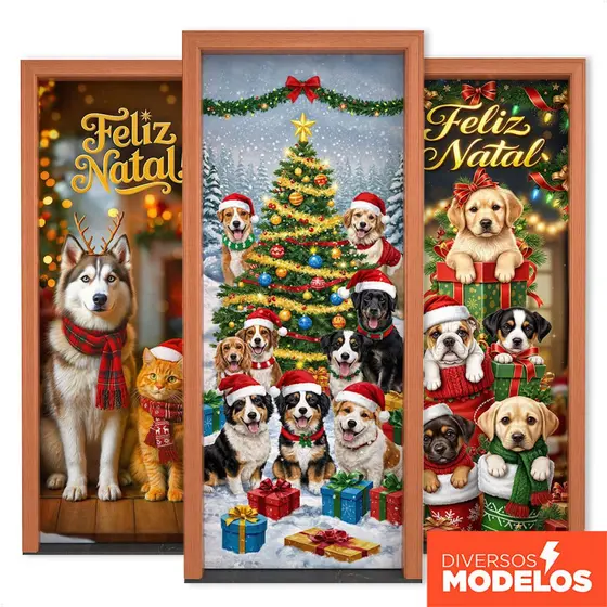Capa De Porta Decoração de Natal para Pet Shop Em Tecido Veste Porta Sublimado 0,85x2,10m