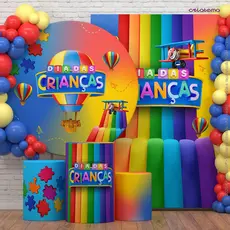 Decoração Dia das Crianças: Capas e Painel Dia das Crianças Festa Colorida Sublimado Em Tecido