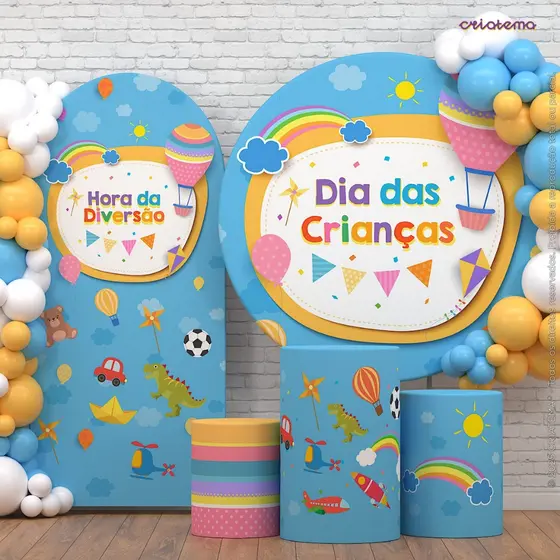 Decoração Dia das Crianças: Capas e Painel Dia das Crianças Festa Diversão Sublimado Em Tecido