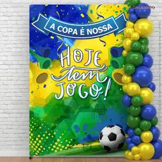 Painel para Festa Copa Brasil Decorativo Futebol Em Tecido Sublimado 1,50x2,50m