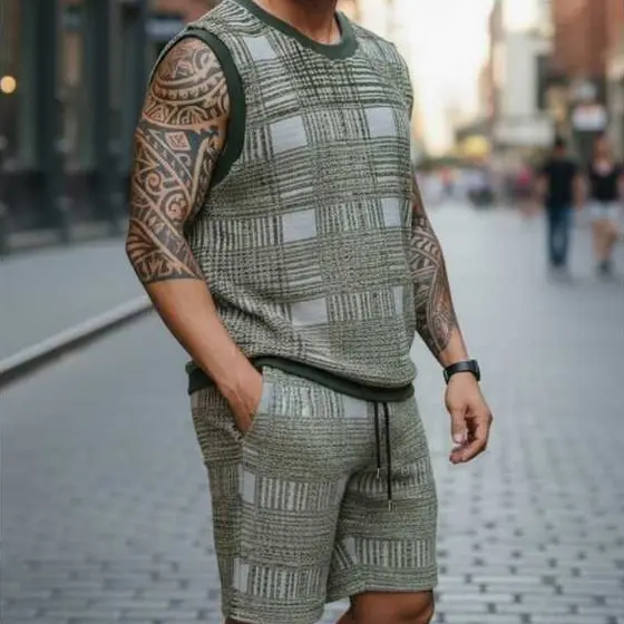 👕 Conjunto Masculino Premium: Regata + Shorts em Veludo Texturizado