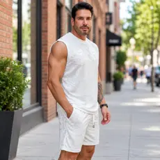 Conjunto Masculino Regata E Shorts Veludo Texturizado Verão Moda Praia Casual Streetwear