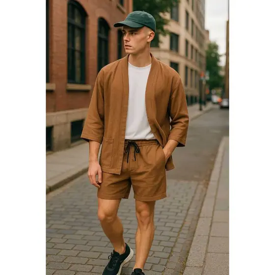 Conjunto Masculina Duna De Verao Shorts e Kimono Moda Praia