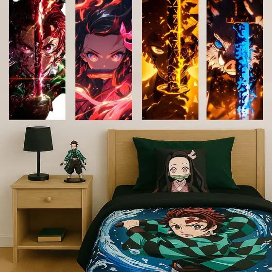 Quadro Decorativo Anime Demon Slayer-Hashiras-Kimetsu no Yaiba 45x20 cm Kit e Unitario